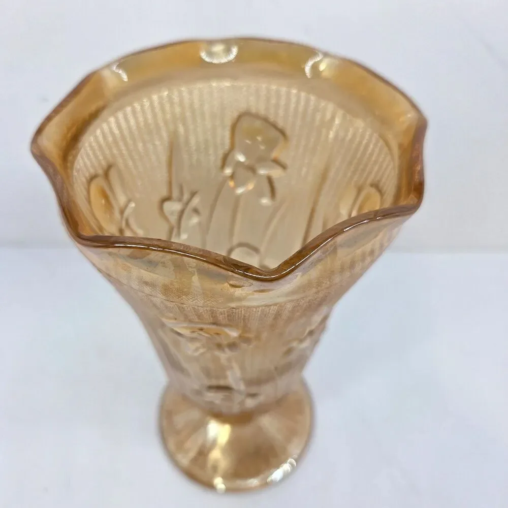 Jeanette Glass Co. Vintage Amber Iris And Herringbone 9